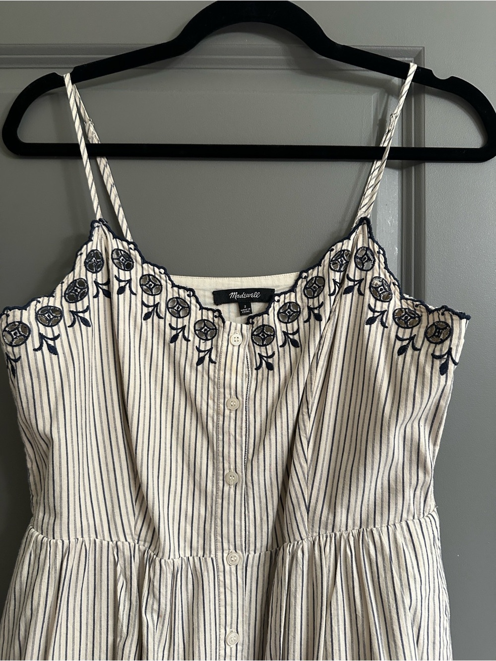 Madewell White and Navy Striped Embroidered Midi Sundress - Picture 2 of 5